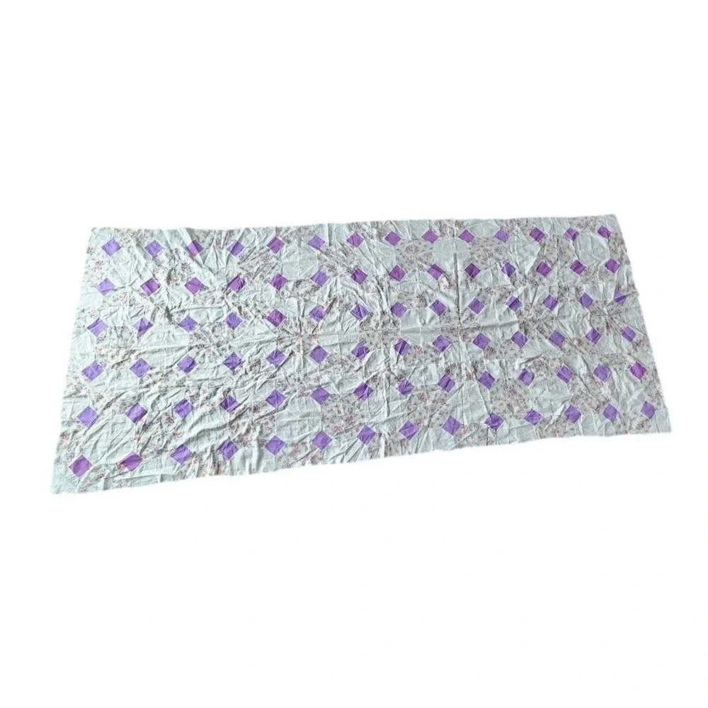 VINTAGE Handmade Patchwork Quilt Top Unfinished Purple Bow Tie Floral 38x92
